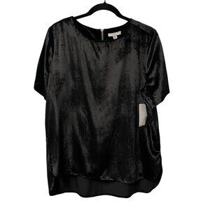 HALSTON BLACK VELVET TOP TIMELESS FORMAL SIZE M LOOSE FIT GOLD ZIP CLASSY NWT